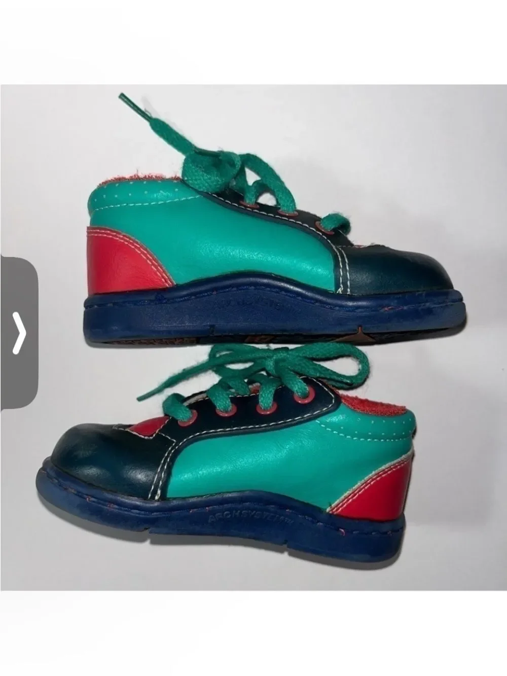 Green Navy Red Lace-Up Kids Sneakers Color Block Toddler Boys size 5 Vintage